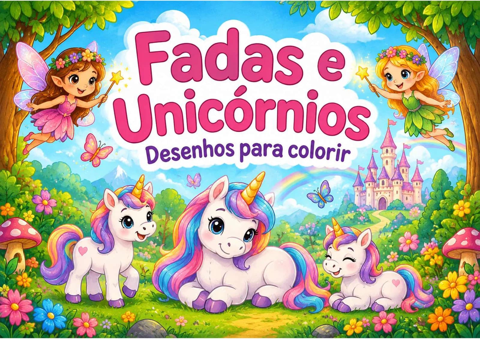 Capa do livro Fadas e Unicórnios: Desenhos para Colorir