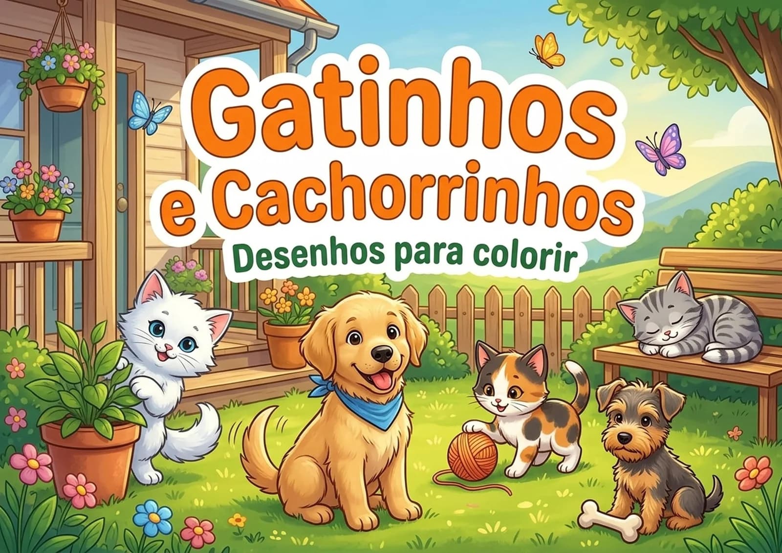 Capa do livro Gatinhos e Cachorrinhos: Desenhos para Colorir